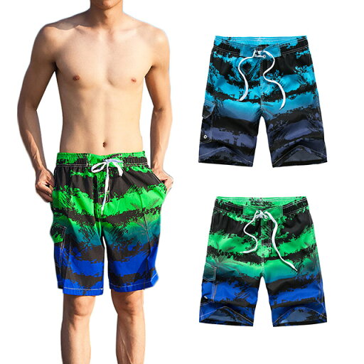 メンズサーフパンツ 水着 海パン 短パン メッシュインナー付き 通気速乾 ポケット サポーター付き 腰ゴム 紐 mm1803 (pc9)