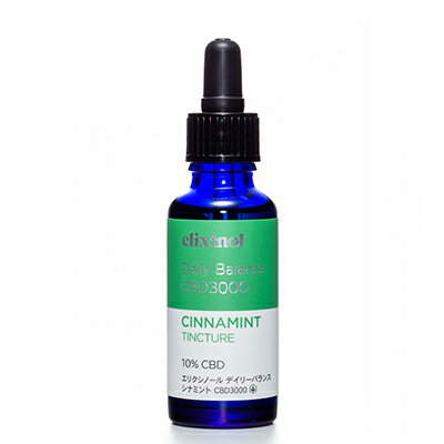 Elixinol&#8482; CBD OIL Daily Balance&nbsp;Cinammon&MInt 3000| エリクシノール CBDオイルデイリーバランス シナミント CBD 3000 気持ち、口内をスッキリさせたい日中ケアに ミントの清涼感とシナモンの風味がすっきりとした味わいで創業当時から人気の「シナミント」フレーバー。 毎日の調子を整えるために、気分を切り替えたいとき、口内をスッキリさせたいときに。 30mlボトルにCBD3000mgを含有。濃度10％のフレーバーCBDオイル。 &nbsp; スポイトタイプの特徴 スポイトの付いたタイプのCBDオイルは、調子や気分に合わせて使用量をご自身で調整できるのがメリット。また、口内にゆっくりとなじませることで、より効果的にCBDを取り入れることができます。 すべてのスポイトタイプCBDオイルには、ベースオイルはMCTオイルを採用。MCTオイルは一般的なオイルと比べ速やかに分解され、エネルギーになりやすい健康オイルです。 毎日ご自身の調子に合わせてCBDの摂取量を調整したい人にオススメです。 &nbsp; こんな方におすすめ &#10004;&#65038;　集中したい時に、仕事中に気分をシャキッと切り替えたい時に &#10004;&#65038;　ゆったり心を落ち着けたい時に、多忙で余裕がない時に &#10004;&#65038;　休息時間を充実させたい時に、健康を維持したい方に ※写真・文章の無断転載、転用は固くお断りいたします。 使い方、飲み方。 数滴を口内にゆっくりとなじませてお召し上がりください。 または、飲み物・食べ物に加えてご利用ください。 商品詳細 原材料 中鎖脂肪酸油（MCTオイル）、麻抽出物、麻抽出物末／ペパーミント香料、シナモン香料 内 容 量 27g (30ml) 賞味期限 製造から24ヶ月 原 産 国 日本 保存方法 直射日光、高温多湿の場所を避け、立てた状態で保存してください。 開封後、長期保管の場合は冷蔵庫保管を推奨しています。 注意事項 お子様の手の届かないところに保管して下さい。 体調や体質によって体に合わない場合は使用を中止してください。 海外へのCBD製品の持ち出し、海外発送・海外転送サービスのご利用はお控えください。 商品に問題がある場合、早急に商品の交換を致します。 【関連商品】[カンナビジオール カンナビノイド マインドフルネス 瞑想 ヘンプオイル ヘンププロテイン ヘンプシード ヘンプ 麻 麻油 麻炭 麻炭パウダー]