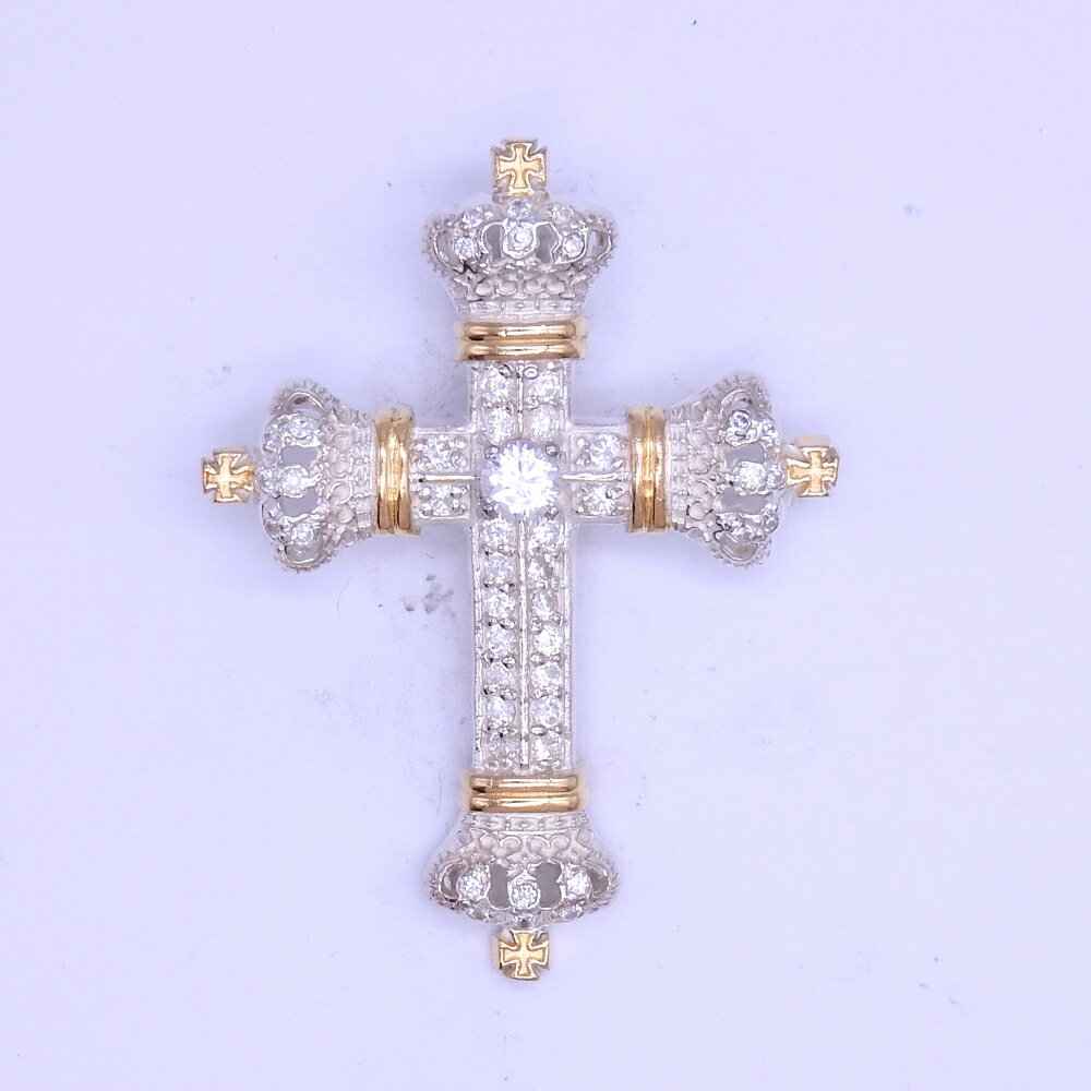 シルバー925 ペンダント トップ 十字架 クロス 大きめ 王冠 クラウン ゴスロリ キュービックジルコニア CZ
