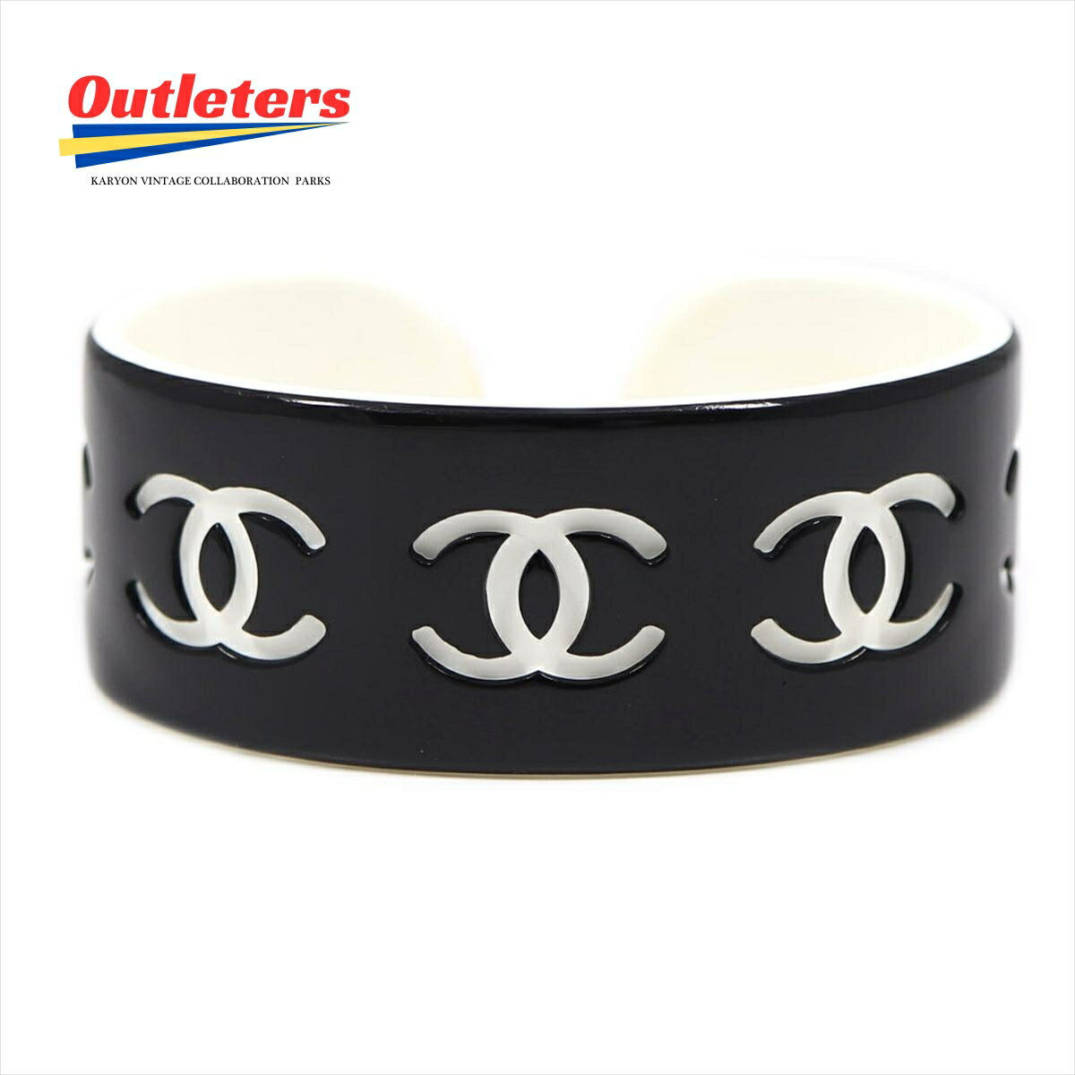 【動画有】シャネル CHANEL ココマーク バングル ブレス プラスチック ブラック×ホワイト 02P レディース【中古】