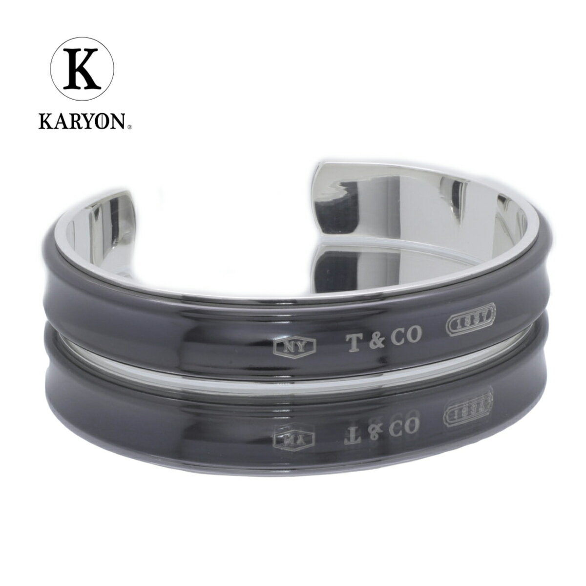 【ギフト品質】ティファニー Tiffany&co 1837 カフ バングル ブレスレット Ag925 シルバー×チタン レデ..