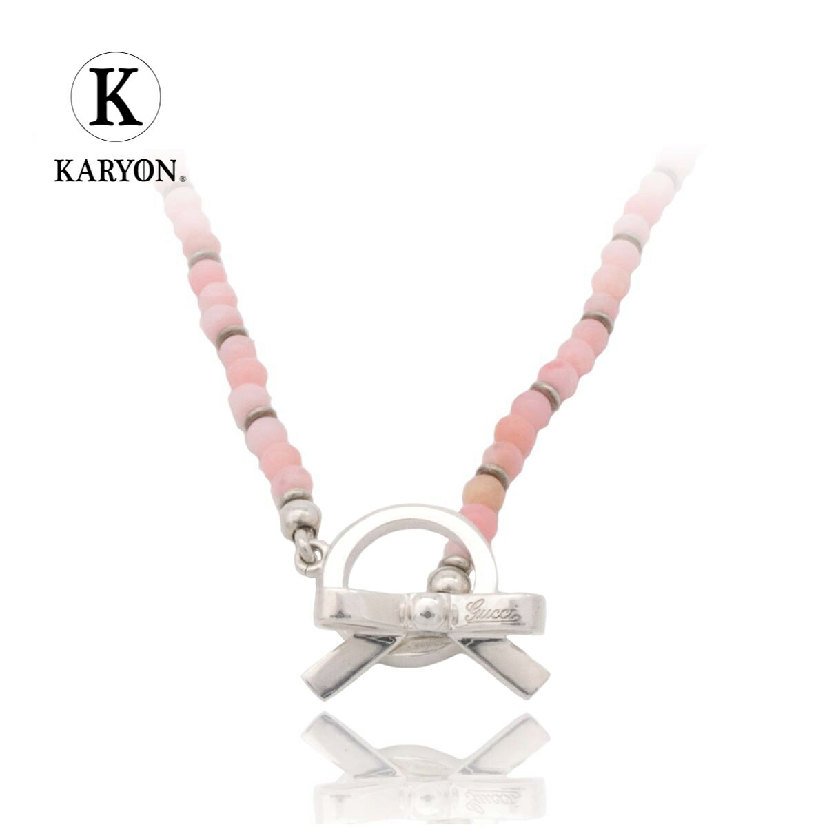 【ギフト品質】グッチ GUCCI ネックレス レディース リボンチャーム チョーカー ピンクストーン シルバー Ag925 298708 女性 彼女 妻 ジュエ...