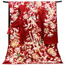 ≪30%OFF/サマーセール≫【振袖 仕立て付き 十日町有名染匠】赤色 新品 購入 販売 古典柄 花の丸 雲取り 正絹 友禅 フォーマル 着物 未仕立て 仕立て込み 礼装 成人式 卒業式 絹 f-477