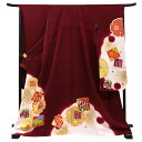 ≪30%OFF/サマーセール≫【かさねオリジナル 振袖 手描き京友禅 仕立て上がり】紅色 ボルドー 赤 雪輪 源氏香 松竹梅 正絹 新品 購入 販売 礼装 フォーマル 着物 古典柄 礼装 成人式 卒業式 f-416