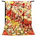 ≪30%OFF/サマーセール≫振袖 赤 仕立て付き 青柳 牡丹 菊 雲取り 四季花 正絹 新品 購入 販売 着物 未仕立て 古典柄 成人式 卒業式 仕立て込み f-606