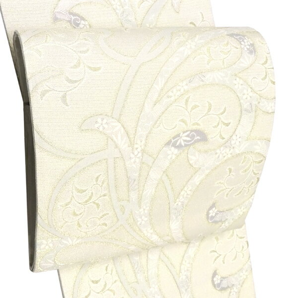 袋帯 白色 樹織物 仕立て上がり 絹 礼装用 新品 購入 販売 西陣織 礼装帯 フォーマル 古典柄 唐草 結婚式 パーティー 仕立て済み お茶会 fo-1103