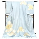 ≪15%OFF/スーパーSALE≫訪問着 友禅 十日町有名染織匠 仕立て付き 水色 新品 販売 菊 牡丹 百合 着物 未仕立て 反物 袷 単衣 正絹 礼装着物 フォーマル 結婚式 絹 h-801