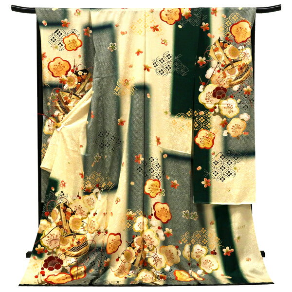 振袖 ベージュ 仕立て付き 新品 販売 購入 古典柄 糸車 梅 桜 花七宝 疋田 高畠華宵 正絹 フォーマル ..
