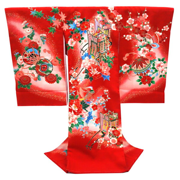 産着 女の子 販売 赤 お宮参り 正絹 着物 初着 のしめ 新品 購入 女 宮参り 御所車 毬 仕立て上がり 赤ちゃん 女児 ju-112