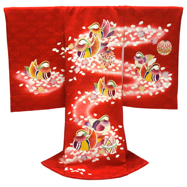 産着 女の子 販売 赤 お宮参り 正絹 着物 初着 のしめ 新品 購入 女 宮参り おしどり 鴛鴦 仕立て上がり 赤ちゃん 女児 ju-133