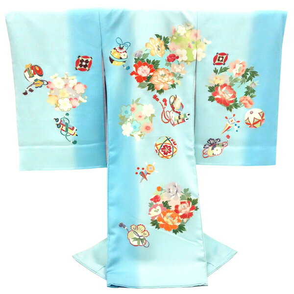 産着 女の子 手描友禅 販売 水色 お宮参り 正絹 着物 初着 のしめ 新品 購入 女 宮参り 牡丹 花の丸 仕立て上がり 赤ちゃん 女児 ju-85