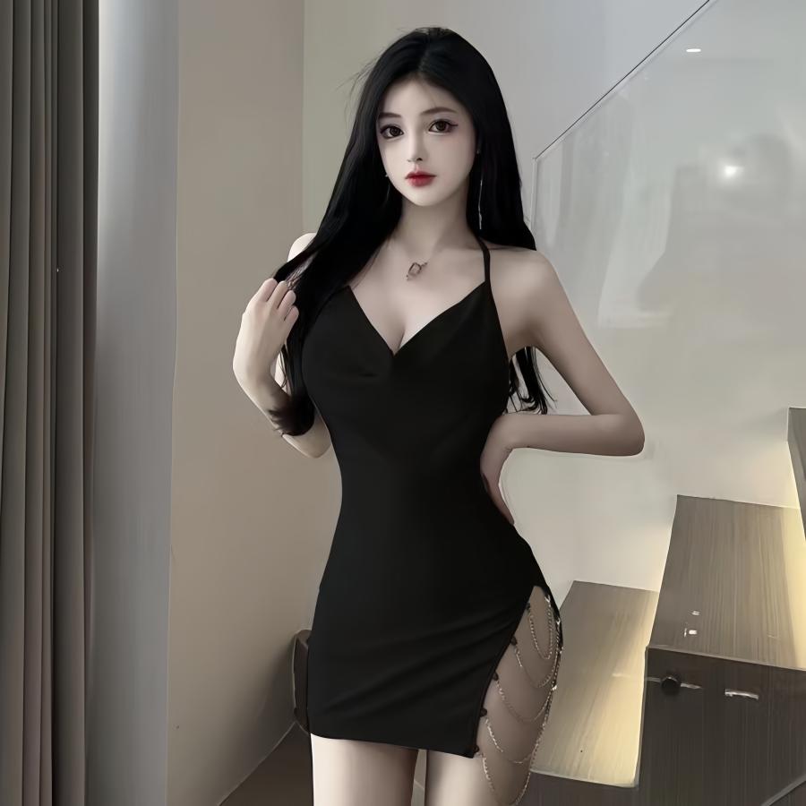 ミニスカート ワンピース 春 夏 秋 Vネック ベビードール 下着 袖なし 上品 おしゃれ キャバ 大きいサイズ キャバ嬢 きれいめ パンツ付き 優美 成熟 魅力的 美脚 セクシー お呼ばれ