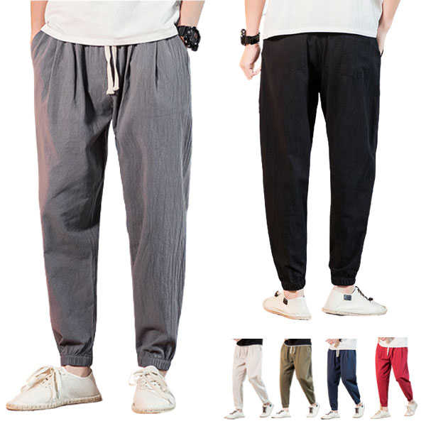 メンズ パンツ 綿麻 クロップドパンツ リネンパンツ ワイドパンツ サルエルパンツ リラックス パンツ アンクル丈 ボトムス 無地 夏 ユニセックス カジュアル