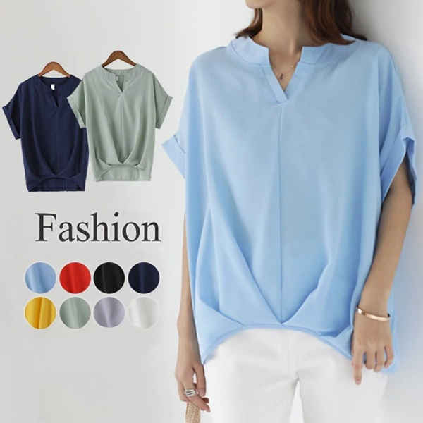 シャツ レディース 七分袖 Vネック カッターシャツ スリムシャツ 無地 冷房対策 散歩 薄手 通気性 トッ..