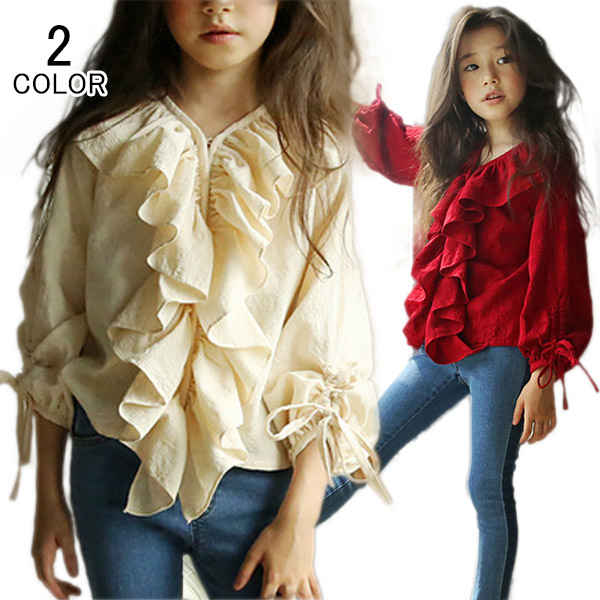 子供服 女 キッズ ジュニア ジュニア服 女の子 トップス シャツ ファション 長袖 Vネック カジュアル ..