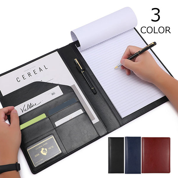 バインダー A4 クリップボード 革 高級感 多機能フォルダー 二つ折り ビジネス バインダー デスクパッド 署名フォルダ A4書類フォルダー 名刺入れ ペンホ...