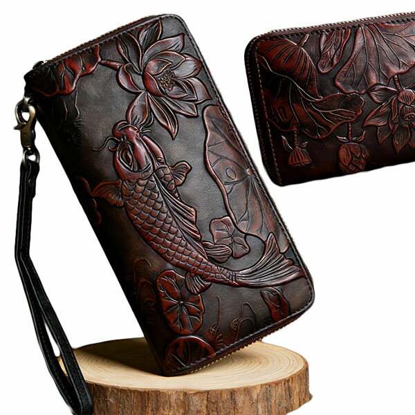 Men's Wallet, Cowhide Leather, Saddle Leather, Biker Wallet, Leather Wallet, Men's Genuine Leather, Long Wallet, Skull, Japanese Pattern, Rider's Wallet, Men's Wallet, Carved Leather Wallet, Leather Purse, Subtle Biker Wallet, Birthday Present, Gift, Mail Order