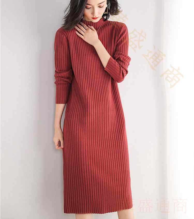 ワンピース スカート ニット セーター レディース 長袖 丸首 無地 膝丈 厚手 シンプル 暖かい ざっくり 着痩せ かわいい 可愛い ロング丈 ファッション カジユアル インナー 防寒 春 服 秋服 冬服 厚手 S M L XL