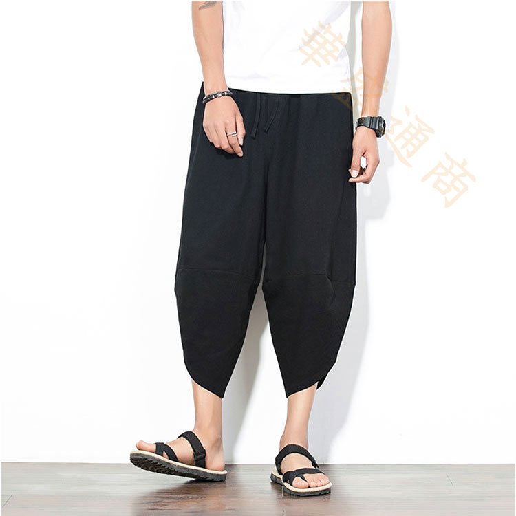 メンズ パンツ 綿麻 クロップドパンツ リネンパンツ 7分丈 ワイドパンツ サルエル...