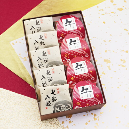 お歳暮 七転八起5個 新春菓午4個 和菓子 詰め合わせ お年賀 正月 新春 ご挨拶 お菓子 干支 午 お祝い お礼 お返し お取り寄せ ギフト 老舗 高級 お正月 午年 2026年 令和8年 迎春菓詰め合わせ 誕生日 プレゼント どら焼き お礼 お祝い 滋賀県 甲賀 大彌 みなくち 即日発送