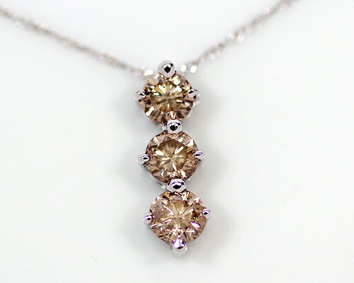 K18WG　1.0ct　ブラウンダイヤモンド3ストーンペンダント
