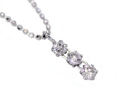 Pink - Silver 0.25ct ダイヤ スリーストーン ペンダント シルバー 3ストーン 揺れる ネックレス カットボールチェーン 42cm