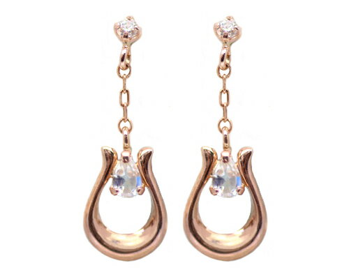 K10 YG/WG/PG ダイヤ ムーンストーン 馬蹄 ピアス