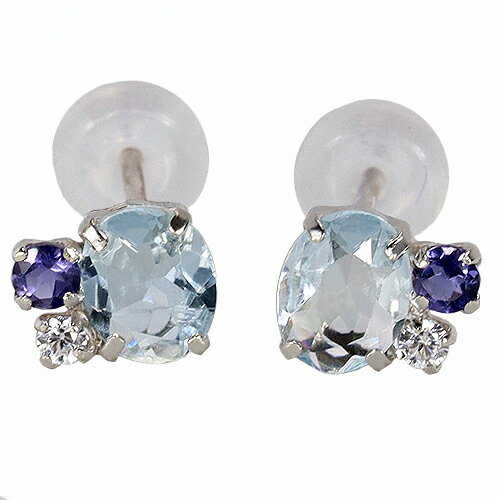 スカイブルートパーズ アイオライト キュービックジルコニア ピアス K10 WG PG 10金 スタッド