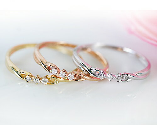 Rakuten - K18/WG/PG　0.04ct　ダイヤ3ストーンリング