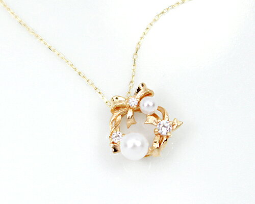 Pearl - K10/WG/PG　パール・ダイヤモンド　リボンペンダント
