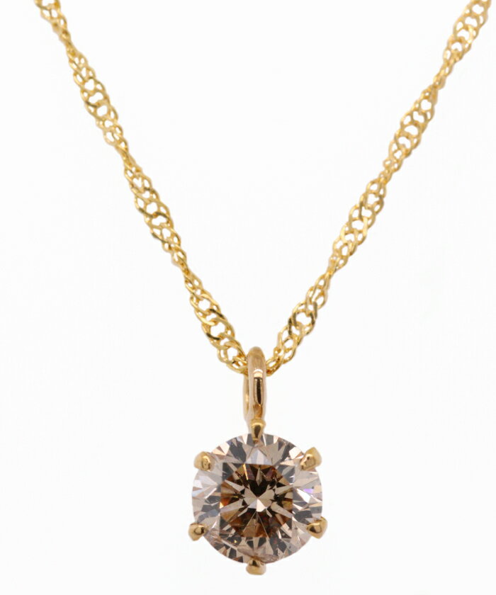 Pink - 純金　0.6ct ブラウン ダイヤ 6爪 ペンダント K24 天然 ブラウンカラー ダイヤモンド 1粒　造幣局刻印入り　スクリューチェーン