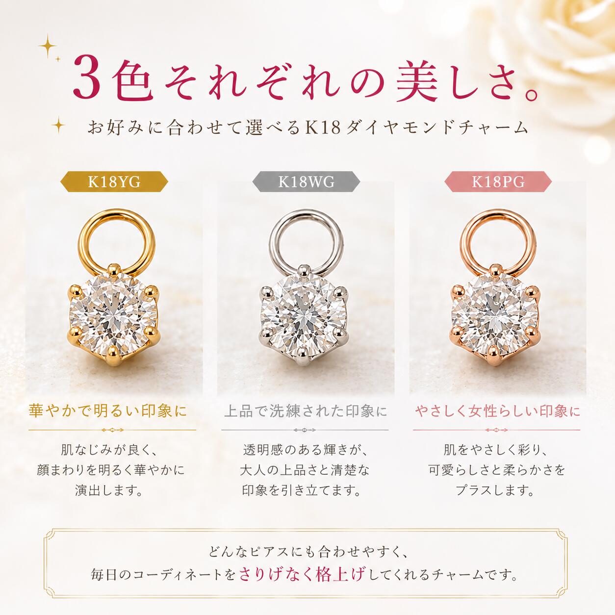 【初回4千円引きクーポン◆5のつく日ポイント5倍】チャーム K18 ダイヤモンド WG PG...