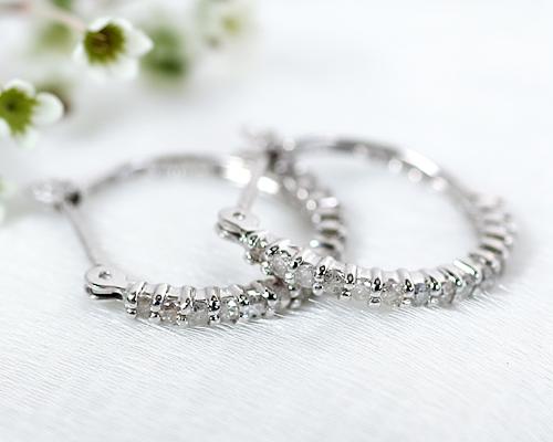 Rakuten - K18/WG　0.3ct　ダイヤモンドエタニティピアス