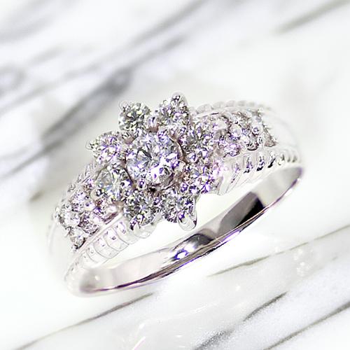 Rakuten - 1.0ct ダイヤモンド リング ホワイトゴールド フラワー 18金ホワイトゴールド K18WG
