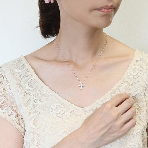 0.2ct 天然 ピンクダイヤ ダイヤモンド クロス プラチナ Pt900 ネックレス スクリ...