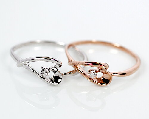 K10WG/PG　0.03ct　ダイヤモンドハートリング