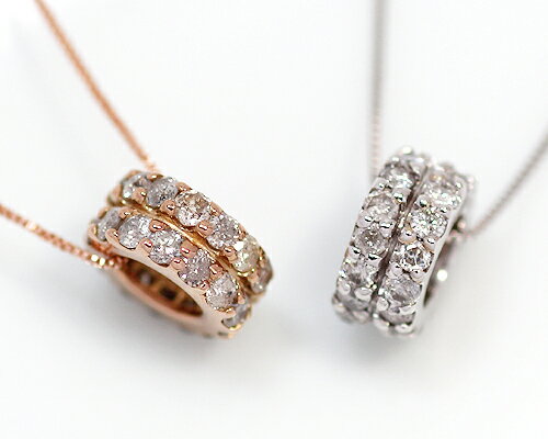 Rakuten - K18WG/PG台　0.3ct　ダイヤモンドフルエタニティペンダント　（10金ベネチアンチェーン）