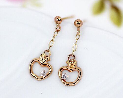 K10/WG　0.02ct　ダイヤモンドアップルピアス