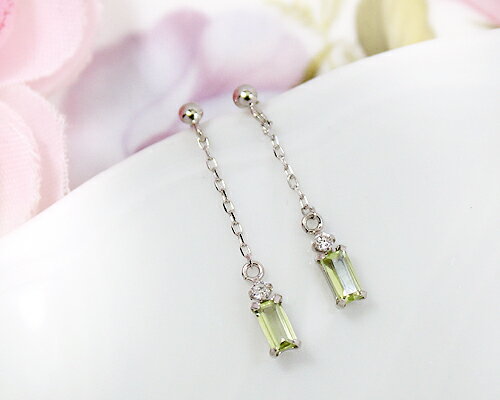 Peridot - K10 WG PG キュービックジルコニア ペリドット チェーンピアス