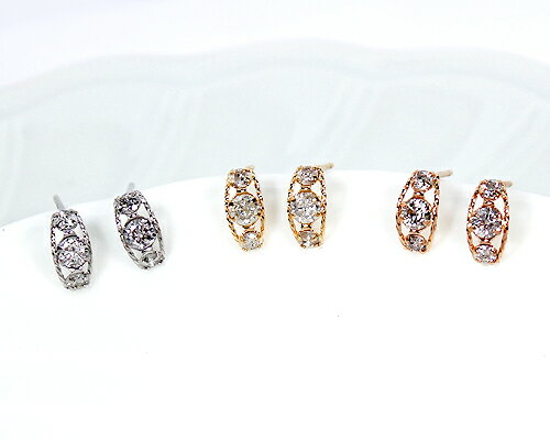 K18/WG/PG 0.3ctダイヤモンド3ストーンピアス (276162)