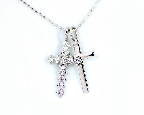 Rakuten - K18WG 0.25ct　ダイヤモンドダブルクロスペンダント