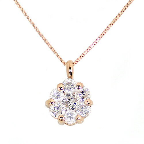 Heart - 0.3ct ダイヤモンド K18 PG WG 7ストーンペンダント 10金ベネチアンチェーン