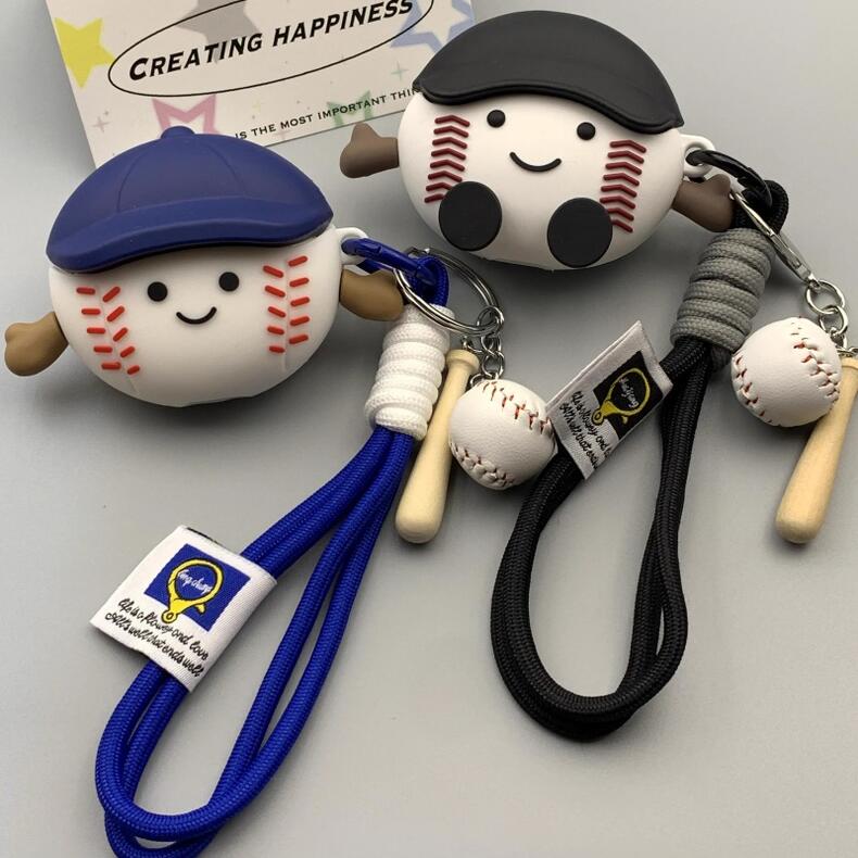 【送料無料】野球形微笑み顔野球少年AirPods用保護カバー 2色 6サイズ対応 野球とバット飾り物付き アニメAirPodsケース イヤホン保護ケース 面白い...