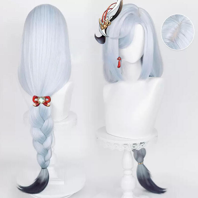 コスプレ 申鶴 しんかく 原神 げんしん Genshin 璃月 コスプレウィグ ウィッグ かつら ウィッグネット付き 銀色と黒のグラデーションポニーテール