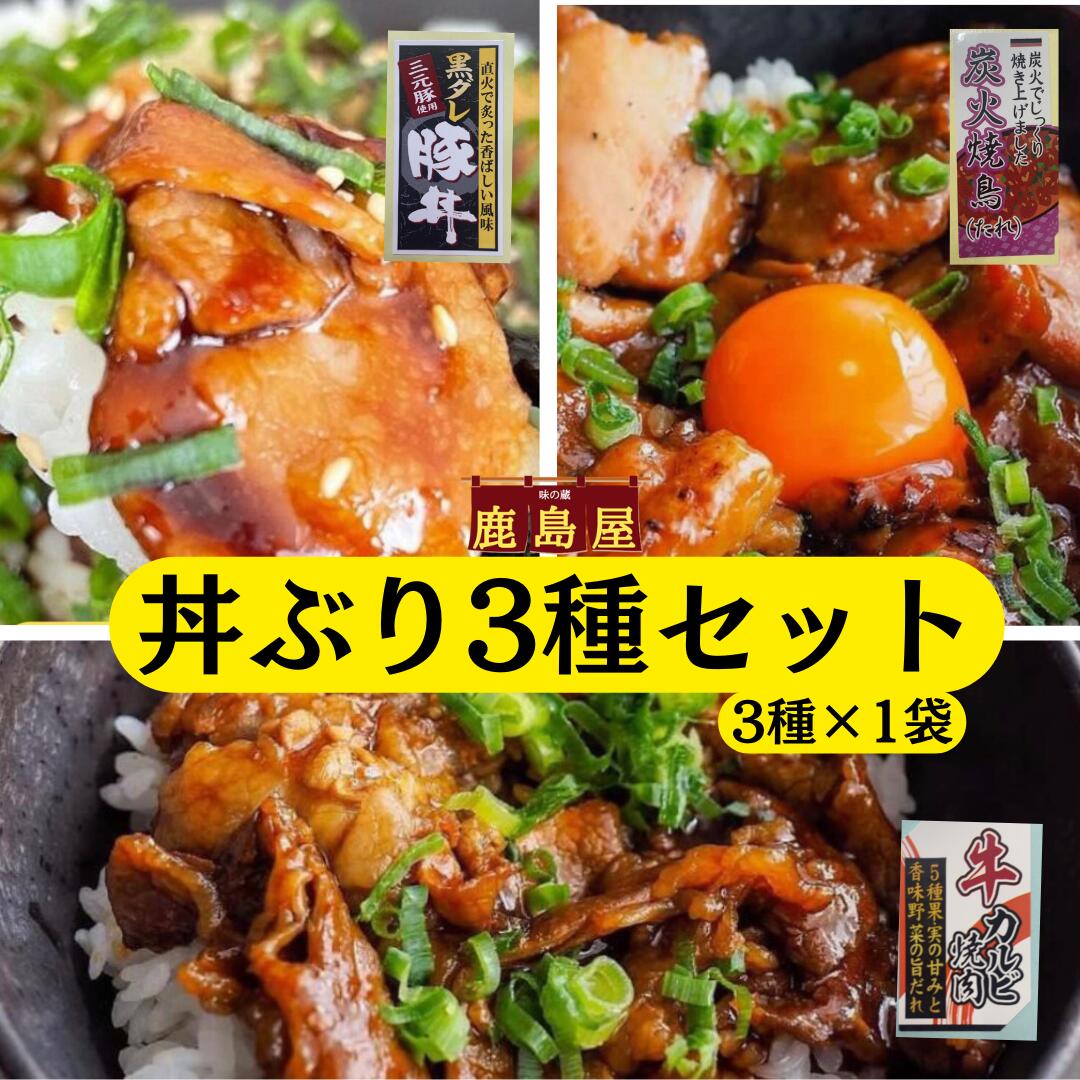 お試し3種セット 丼ぶりset 丼の具 【炭火焼鳥丼】 【焼肉カルビ丼】【 黒ダレ豚丼】鳥 豚 牛 鶏