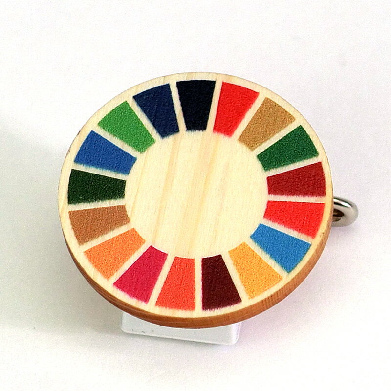 SDGs バッジ 国産ヒノキ間伐材使用 木製 直径30mm × 幅3mm 安全ピン＋クリップタイプ （持続可能な社会づくりに適した素材です）