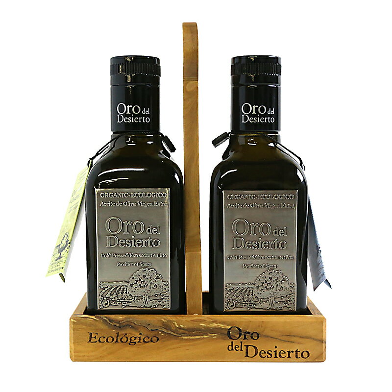 (お取り寄せ商品)レイナ Oro del Desierto オロデルデシエルト EXVオリーブオイル 2本セット オリーブの木トレー付き（Arbequinaアルペギーナ250ml×1本 Picualピクアル250ml×1本）(常温)