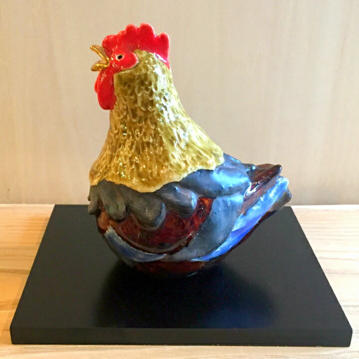 作家 伊藤綾野 干支置物 酉 敷板付き 箱入り 陶器