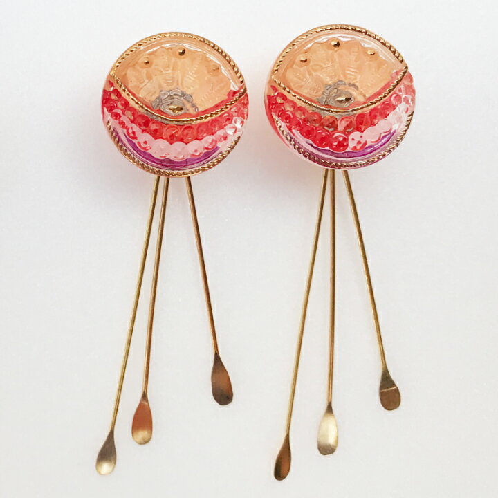 Rubellite - 【宅急便コンパクトにて発送】チェコ 伝統工芸品 ガラスボタン タッセルピアス ソレイユ ピンク