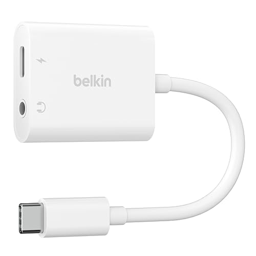 Belkin 2 in 1 USB-Cデュアルアダプター 3.5mmオーディオ + USB-C充電 USB-C PD60W急速充電 DAC内蔵 Android スマートフォン Galaxy/Xperia/Pixel/AQUOS/iPad Pro/iPad Air/iPhone 15 対応 ホワイト NPA004btWH